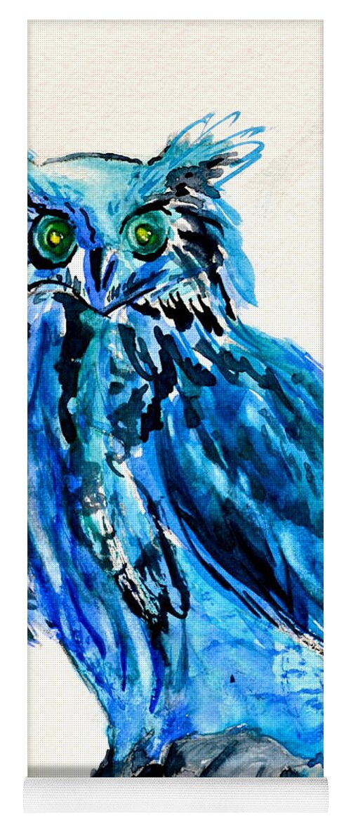 Electric Blue Owl Yoga Mat featuring the painting Electric Blue Owl by Beverley Harper Tinsley