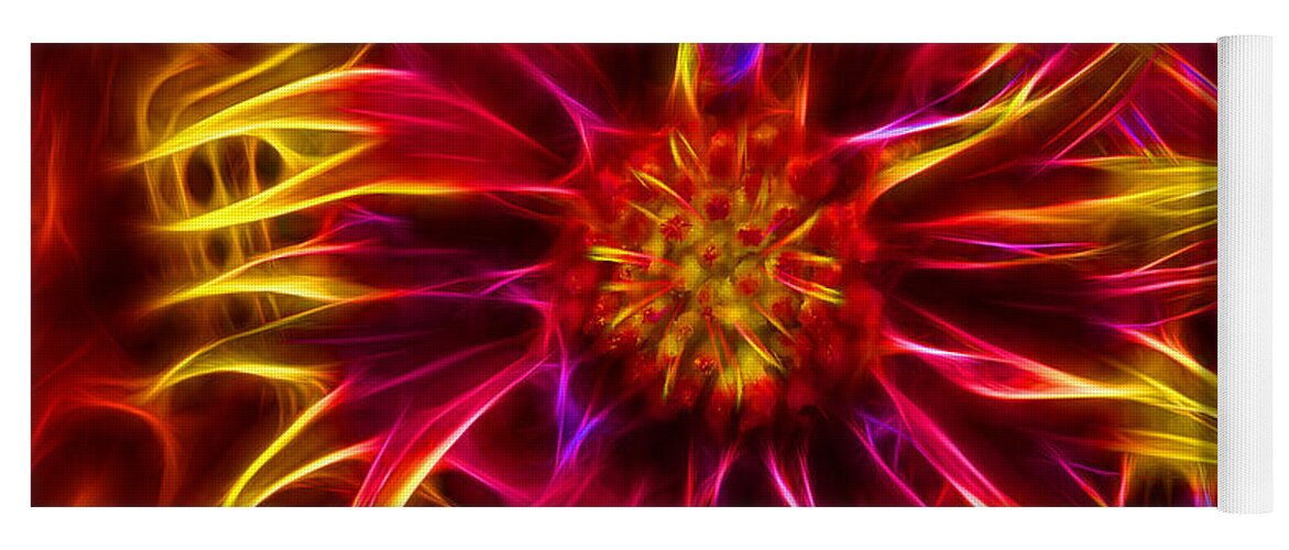 Firewheel Yoga Mat featuring the digital art Electric Firewheel Flower Artwork by Nikki Marie Smith