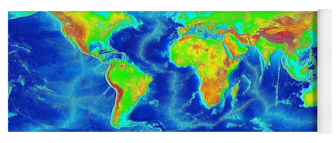 World Map Yoga Mat featuring the photograph Elevation Map of The World by Sebastian Musial
