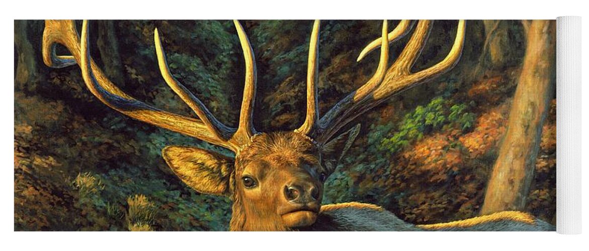Elk Yoga Mat featuring the painting Elk Painting - Autumn Majesty by Crista Forest