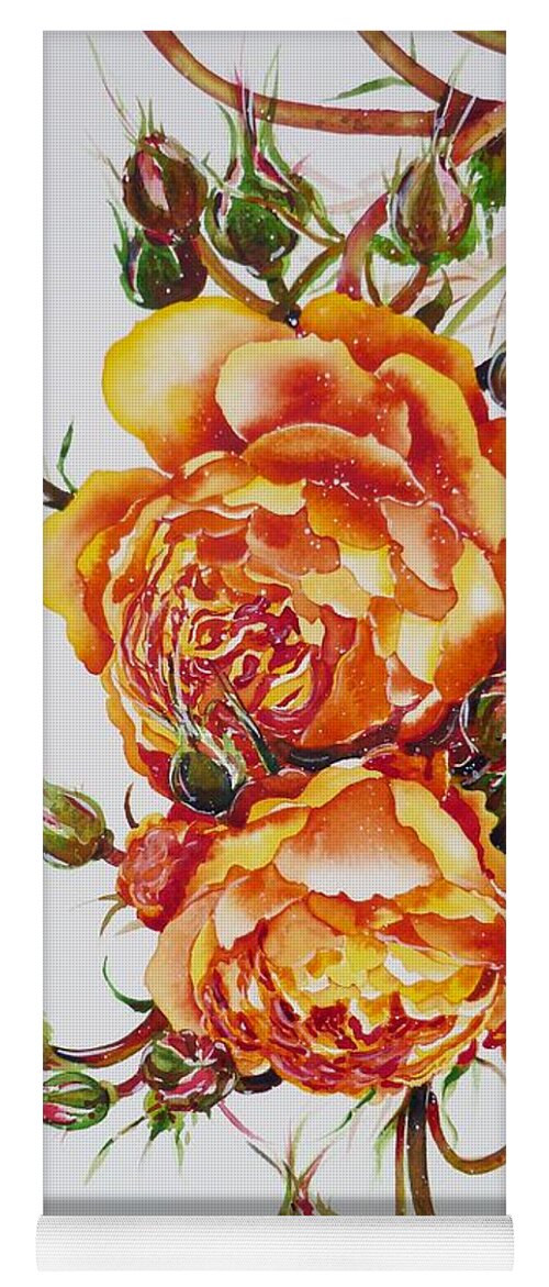 Roses Yoga Mat featuring the painting English Roses by Zaira Dzhaubaeva