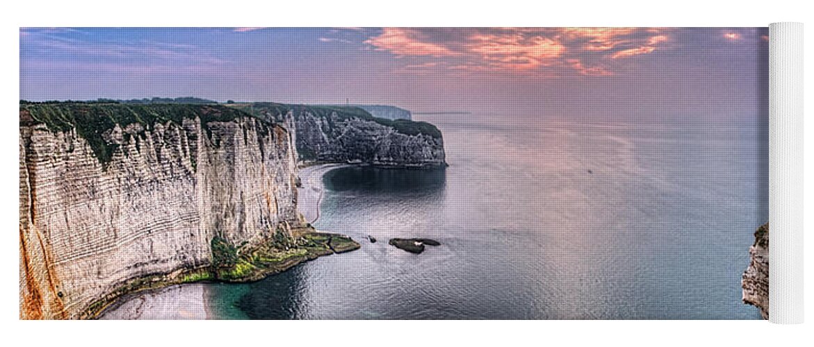 Cliff Yoga Mat featuring the photograph Etretat Cliffs sunset panorama by Weston Westmoreland