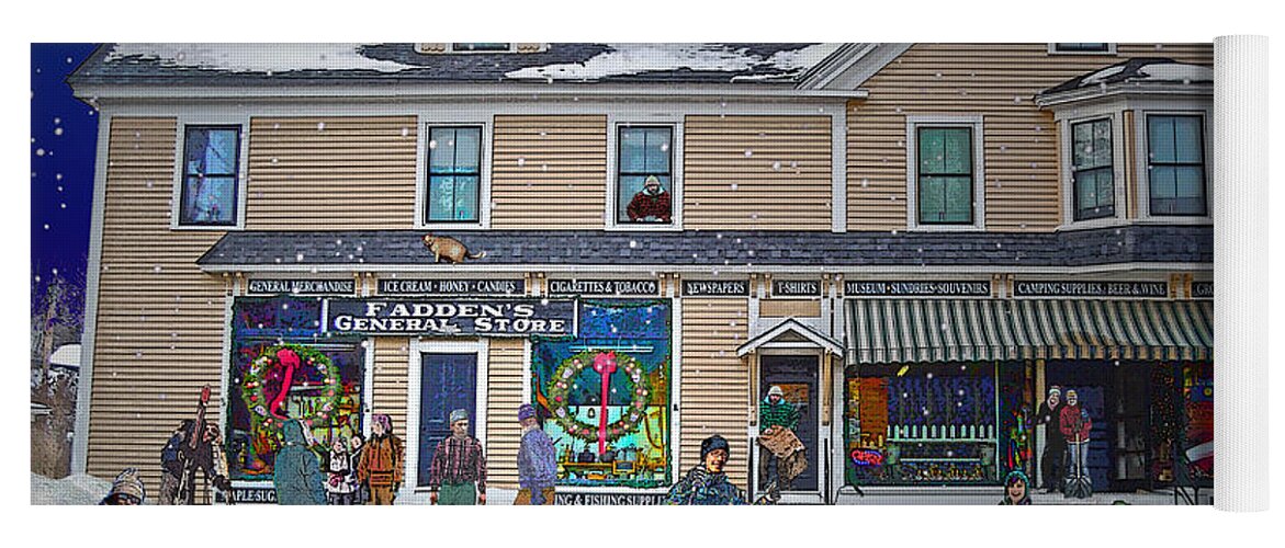 Faddens General Store Yoga Mat featuring the digital art Faddens General Store in North Woodstock NH by Nancy Griswold