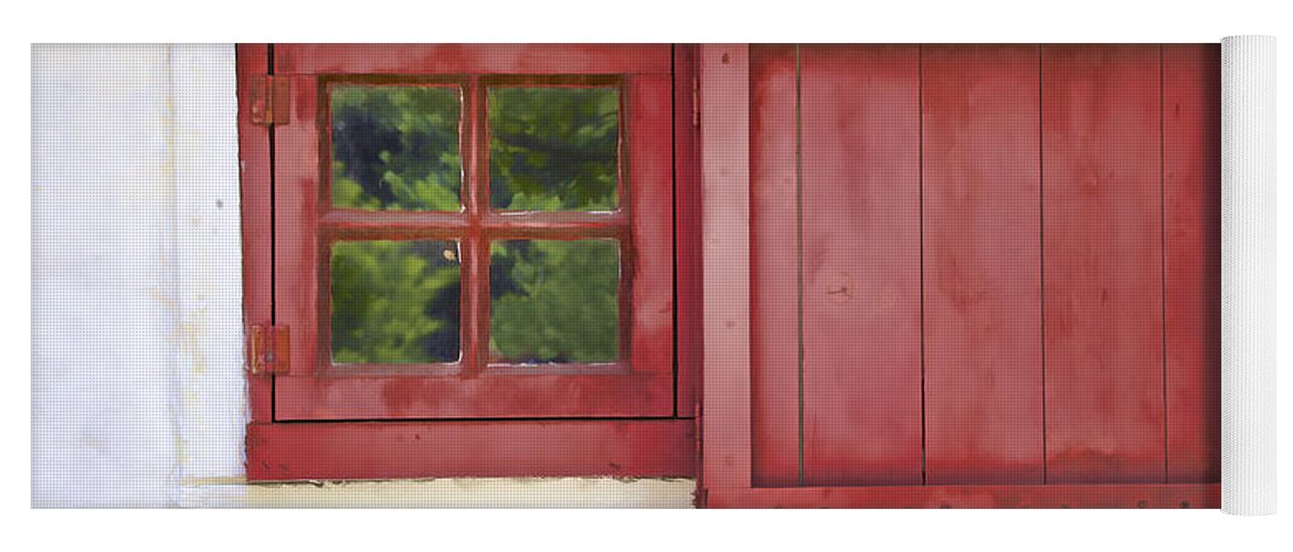Architecture Yoga Mat featuring the photograph Faded Red Painted Wood Window by David Letts