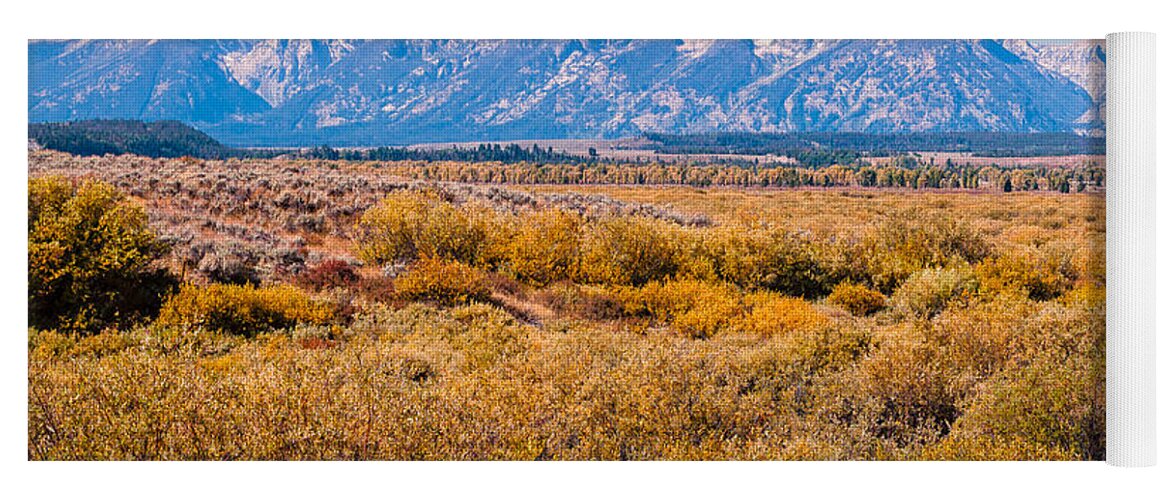 Tetons Yoga Mat featuring the photograph Fall Colors in the Tetons  by Lars Lentz