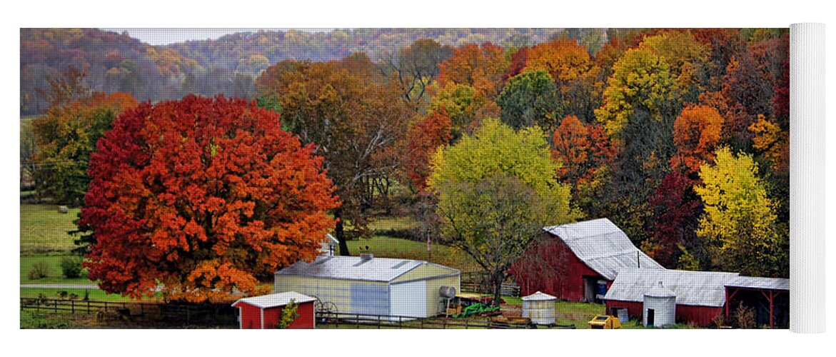 Fall Foliage Yoga Mat featuring the photograph Fall Farmstead by Cricket Hackmann