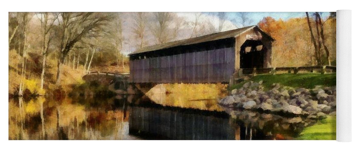 Covered Bridges Yoga Mat featuring the photograph Fallasburg Bridge in Fall by Michelle Calkins