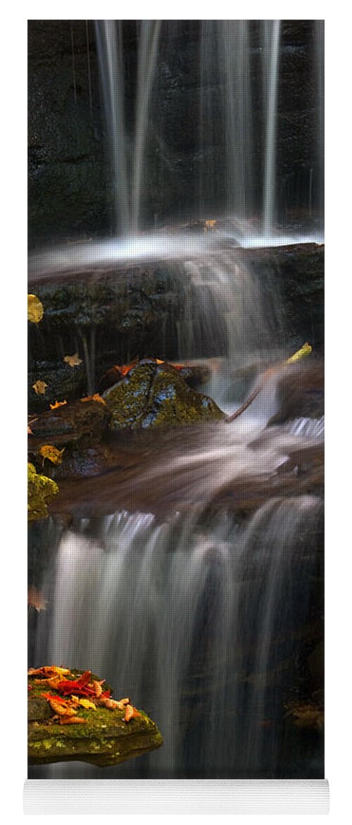 Ricketts Glen Yoga Mat featuring the photograph Falls and Fall Leaves by Paul W Faust - Impressions of Light