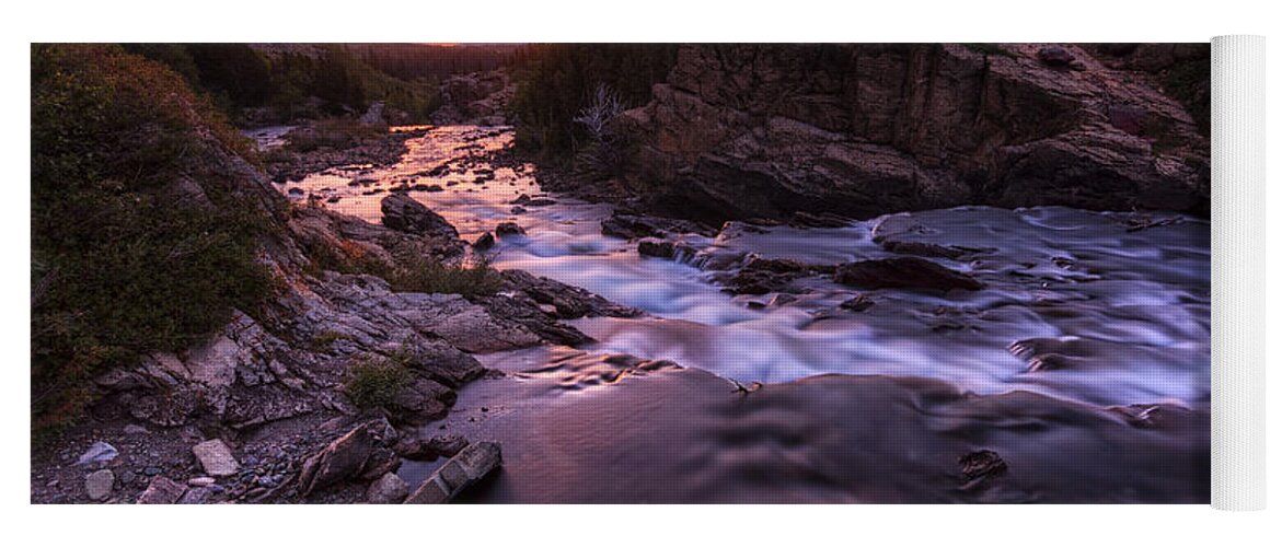 Swiftcurrent Falls Yoga Mat featuring the photograph Falls at first light by Mark Kiver