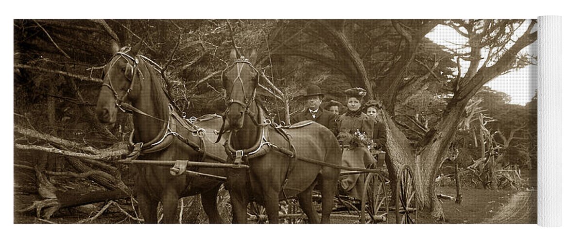 Family Yoga Mat featuring the photograph Family out carriage ride on the 17 Mile Drive in Pebble Beach Circa 1895 by Monterey County Historical Society