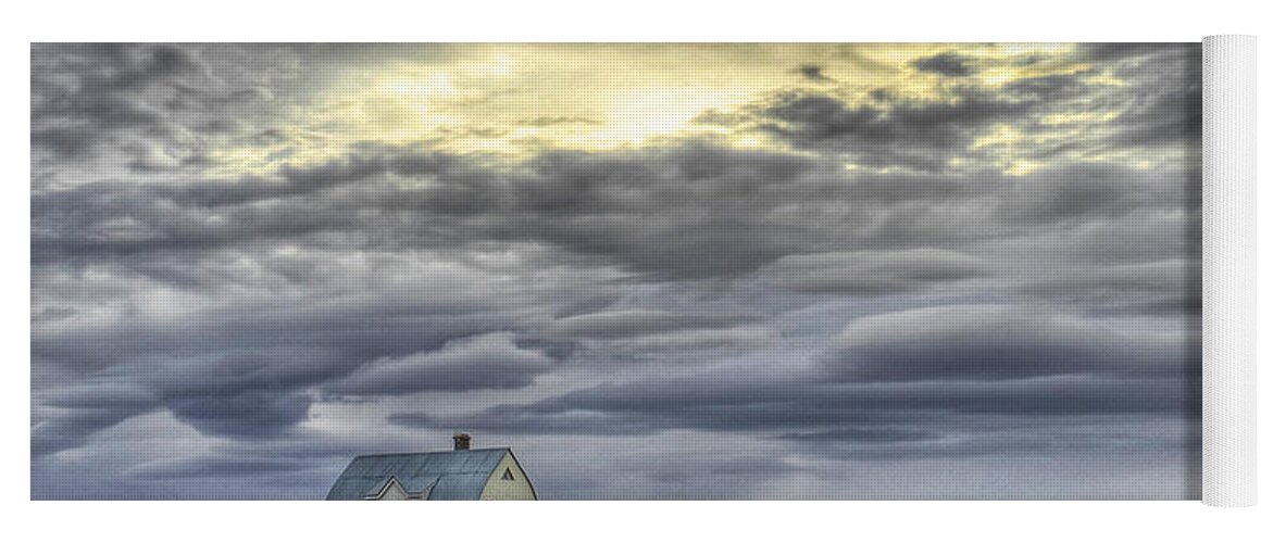 Isolated Yoga Mat featuring the photograph Farm House and Storm Clouds by Claudio Bacinello