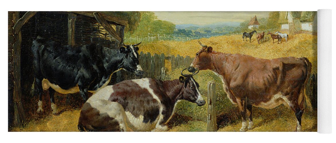 Cow Yoga Mat featuring the painting Farmyard Scene by John Frederick Herring Snr