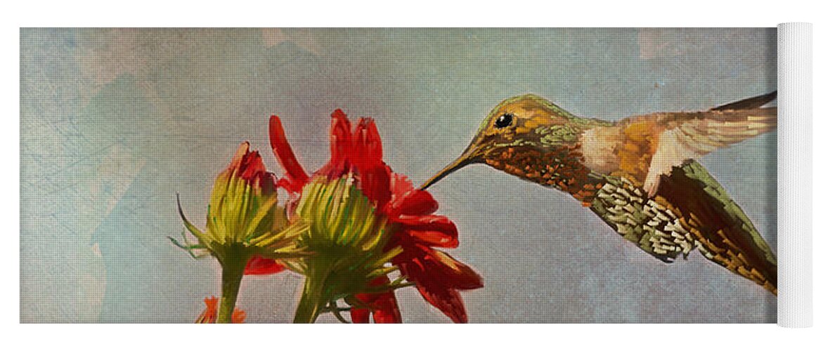 Hummingbird Yoga Mat featuring the painting Feeding Hummingbird by Angela Stanton