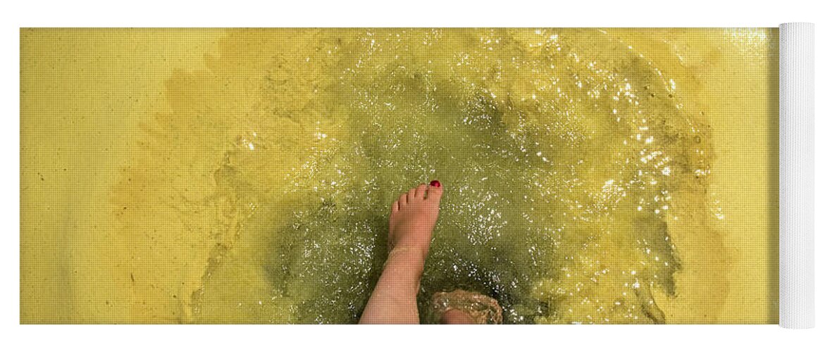Allergies Yoga Mat featuring the photograph Feet Dip In Pollen Covered Lake Water by Peter Dennen