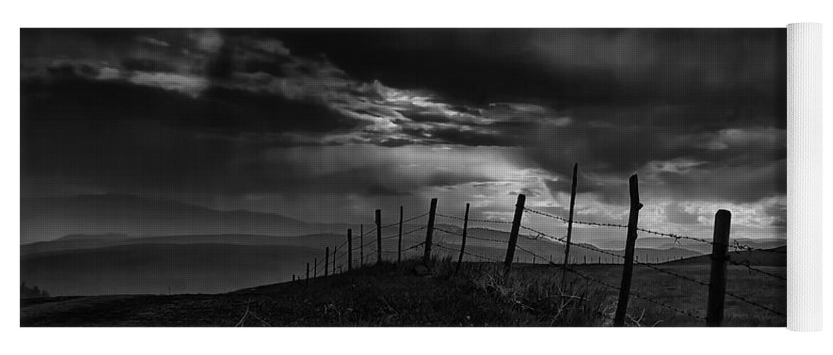 Black And White Yoga Mat featuring the photograph Fence Line by Theresa Tahara