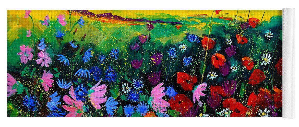 Poppies Yoga Mat featuring the painting Field flowers by Pol Ledent