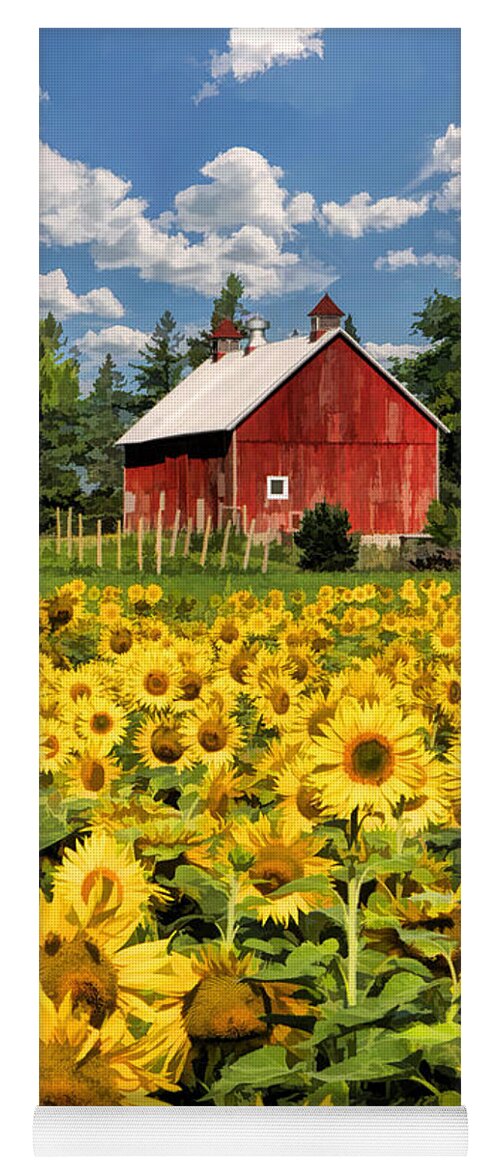 Door County Yoga Mat featuring the painting Field of Sunflowers by Christopher Arndt