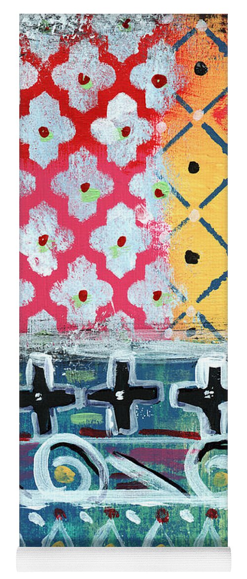 Diamonds Yoga Mat featuring the painting Fiesta 6- colorful pattern painting by Linda Woods