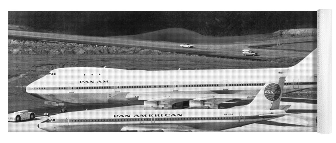 1960s Yoga Mat featuring the photograph First Boeing 747 by Underwood Archives