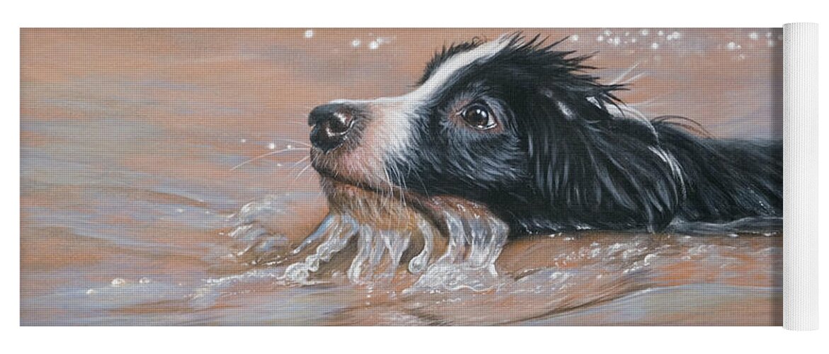 Dog Paintings Yoga Mat featuring the painting First swim by John Silver