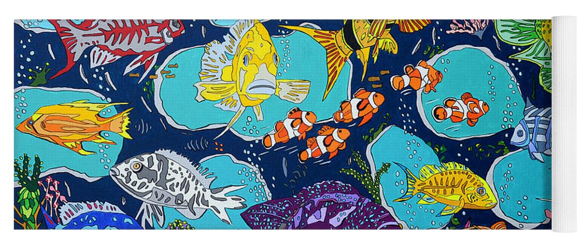 Fish Yoga Mat featuring the painting Fish Lines by Mike Stanko