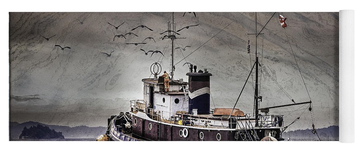 Fishing Boat Yoga Mat featuring the mixed media Fishing boat by Peter V Quenter