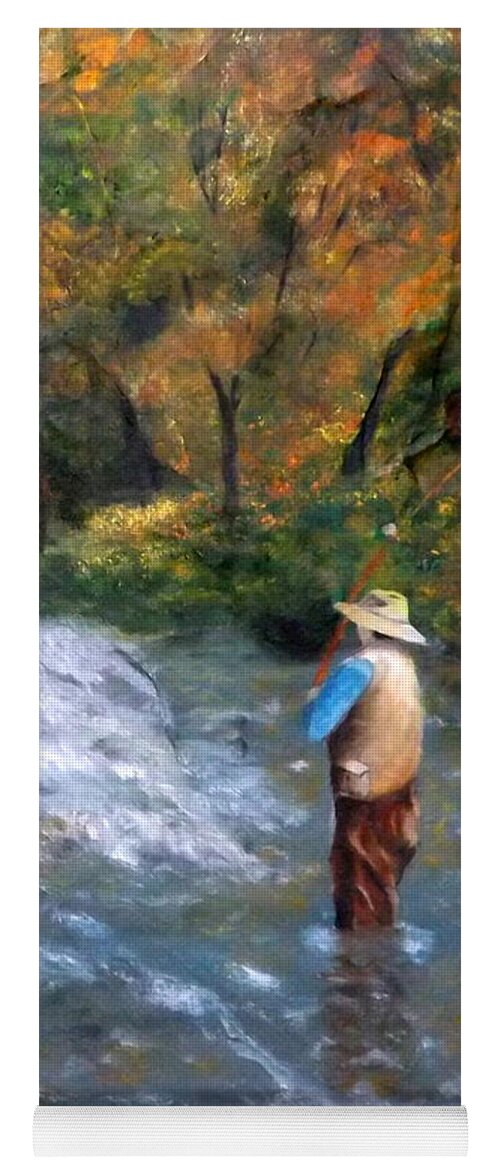 Fly Fisherman Yoga Mat featuring the painting Fishing in the Fall by Gino Didio