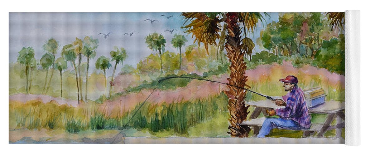 River Yoga Mat featuring the painting Fishing on the Peir by Jyotika Shroff