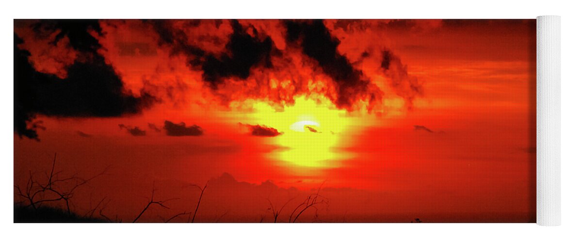 Deep Color Yoga Mat featuring the photograph Flaming Sunset by Christi Kraft