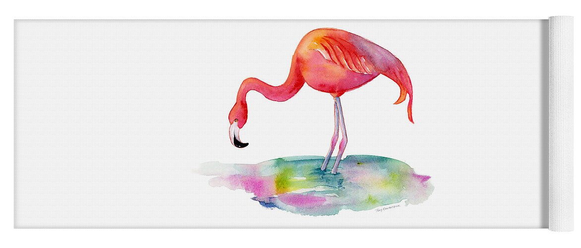 Flamingo Yoga Mat featuring the painting Flamingo Dip by Amy Kirkpatrick