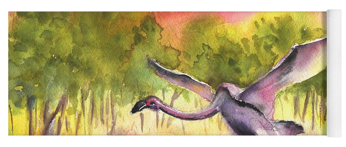 Travel Yoga Mat featuring the painting Flamingo in Alcazar de San Juan by Miki De Goodaboom