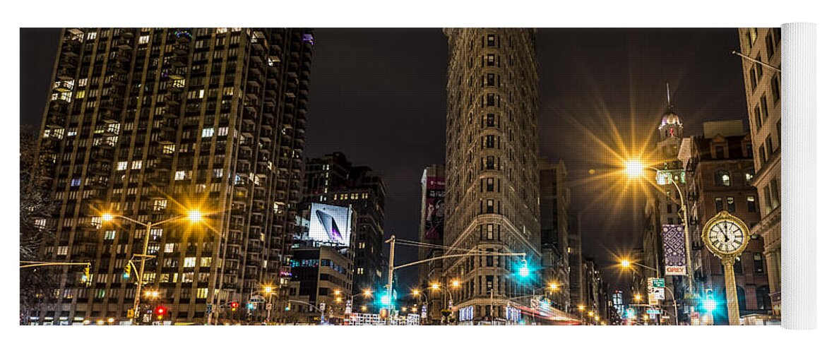 Usa Yoga Mat featuring the photograph Flatiron Building at Night by David Morefield