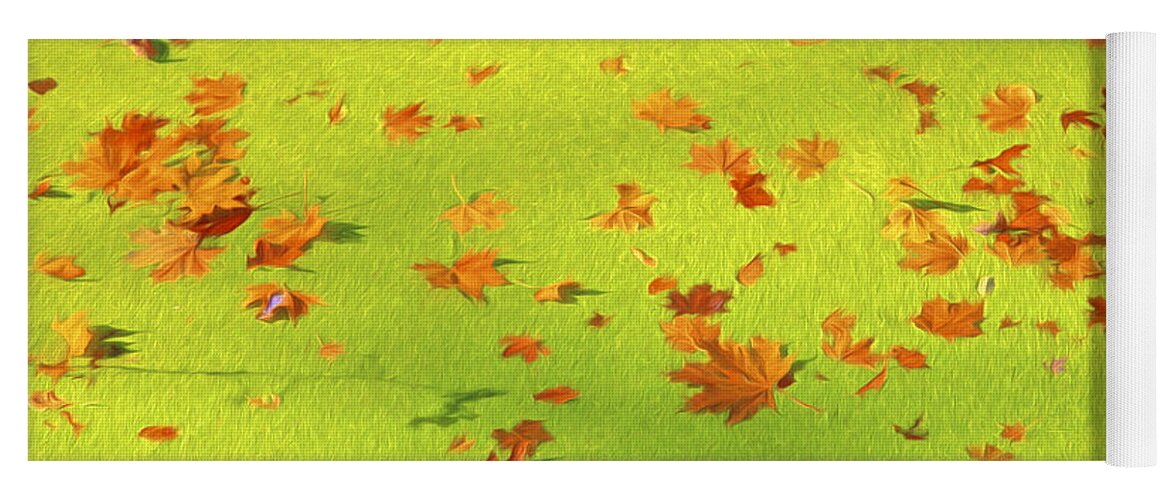 Abstract Yoga Mat featuring the painting Floating Orange Leaves by David Letts