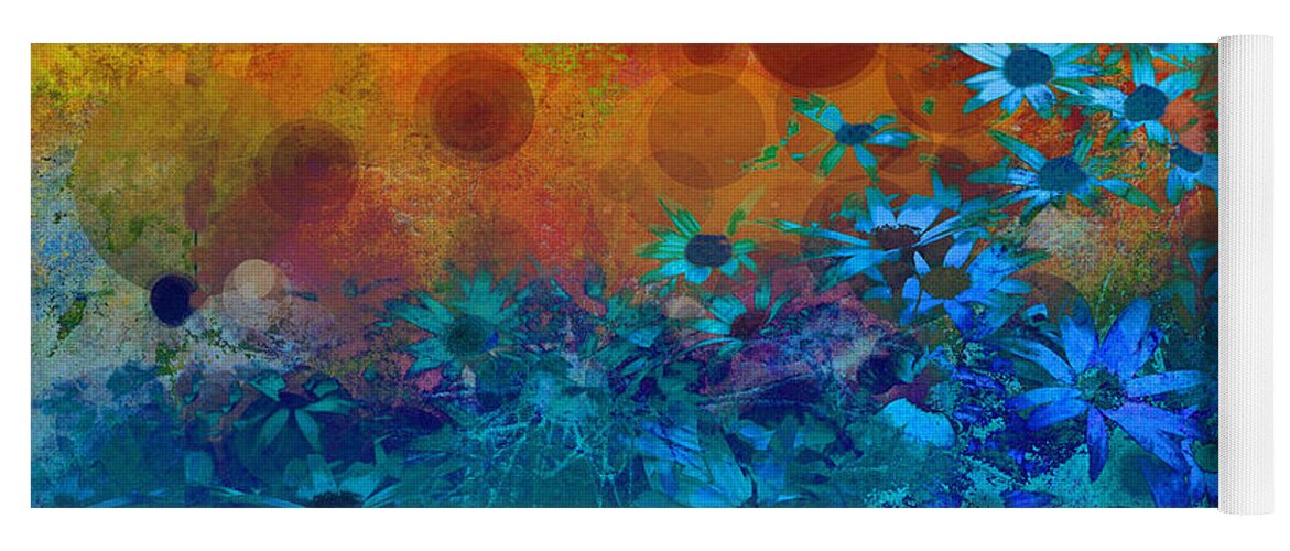 Flower Yoga Mat featuring the photograph Flower Fantasy in Blue and Orange by Ann Powell