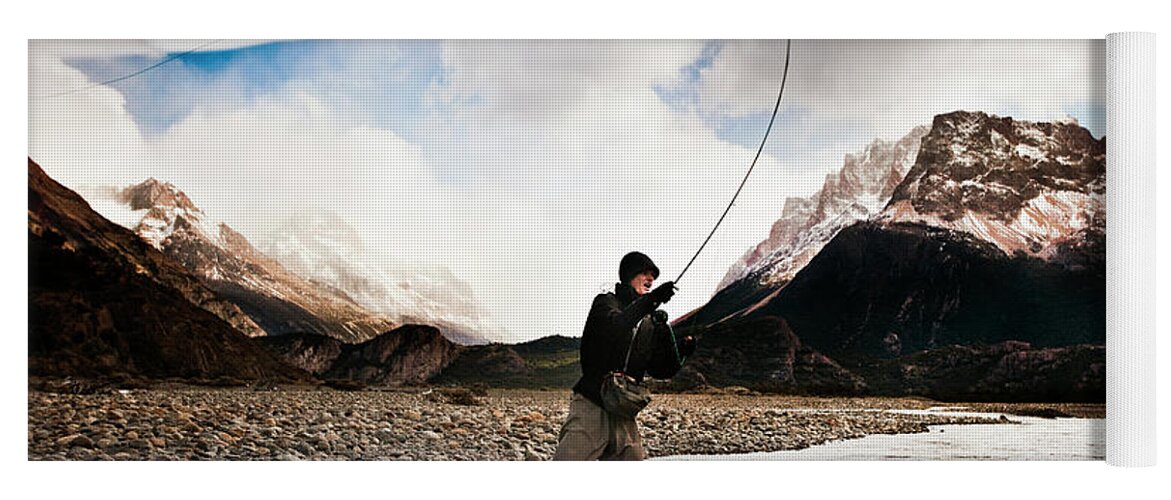 25-29 Years Yoga Mat featuring the photograph Fly Fishing At The Base Of Fitz Roy by Sam Wells