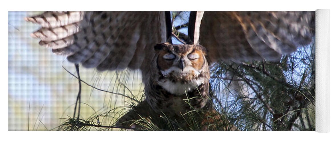 Great Horned Owl Yoga Mat featuring the photograph Flying Blind - Great Horned Owl by Meg Rousher
