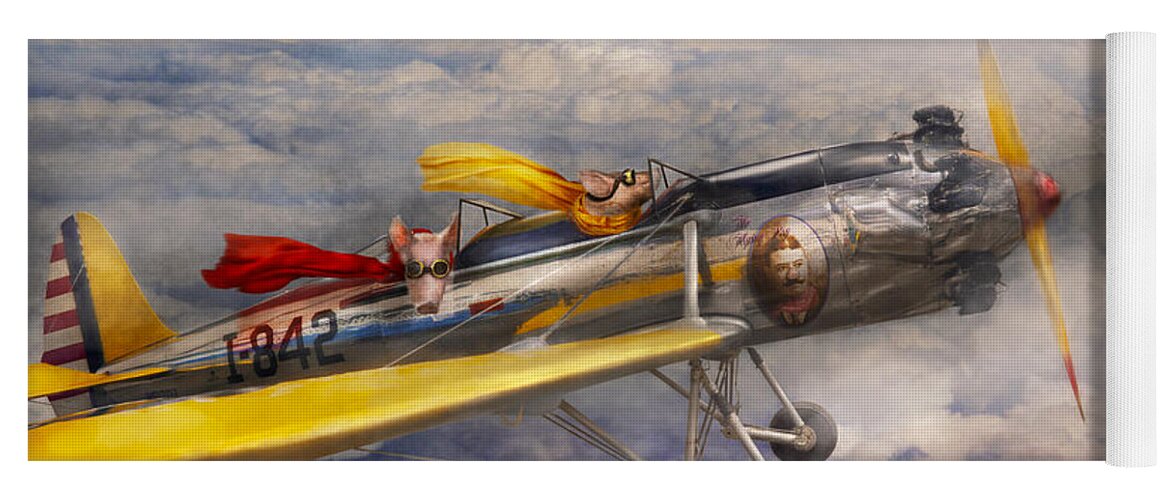Pig Yoga Mat featuring the photograph Flying Pig - Plane - The joy ride by Mike Savad