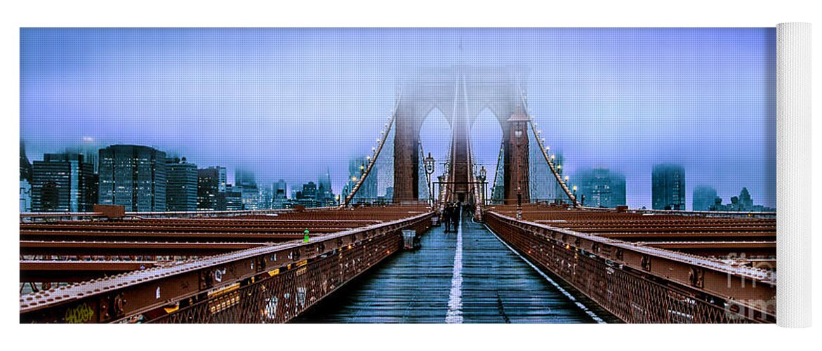 Brooklyn Bridge Yoga Mat featuring the photograph Fog Over The Brooklyn by Az Jackson