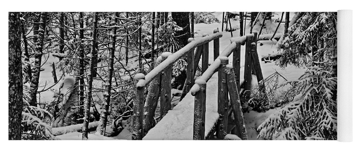 Maine Yoga Mat featuring the photograph Foot Bridge in Winter by David Rucker