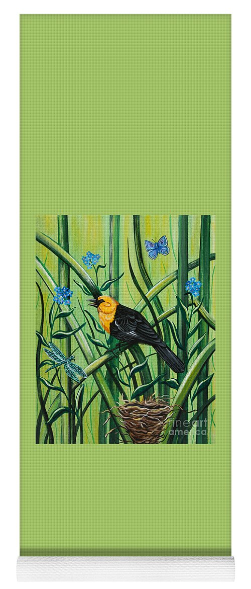 Yellow Headed Blackbird Yoga Mat featuring the painting For Get Me Not by Jennifer Lake