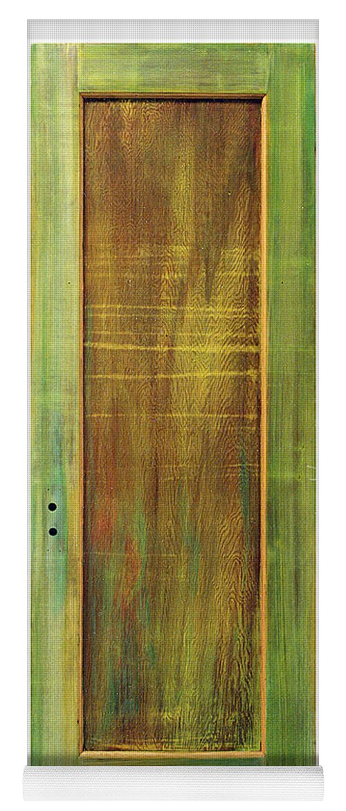 Painted Door; Photograph Of Painted Door; Texture Painting; Found Object Painting; Mixed Media With Gold Paint On Old Wooden Door; Forest; Recycled Art; Symbolic Art; Spiritual Paintings; Spiritual Entrances Yoga Mat featuring the sculpture Forest Painted Door by Asha Carolyn Young