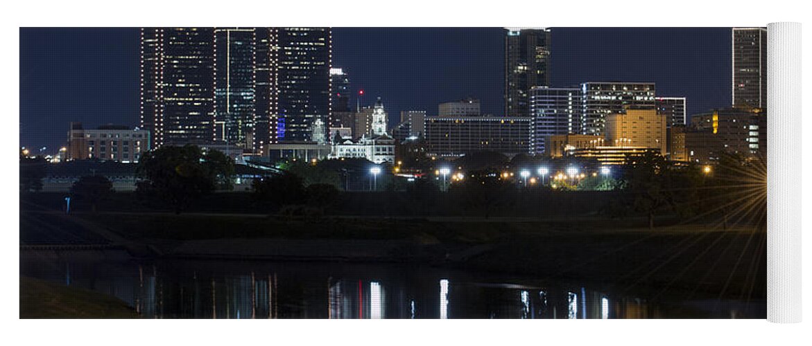 Fort Worth Skyline Yoga Mat featuring the photograph Fort Worth Skyline Super Moon by Jonathan Davison