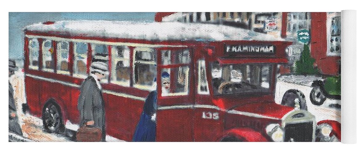 Vintage Bus Yoga Mat featuring the painting Framingham Bus by Cliff Wilson