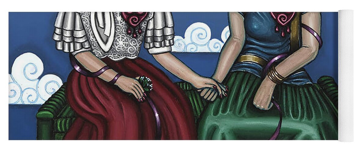 Hispanic Folk Art Yoga Mat featuring the painting Frida Beside Myself by Victoria De Almeida