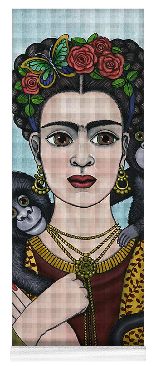 Frida Kahlo Yoga Mat featuring the painting Frida In The Sky by Victoria De Almeida