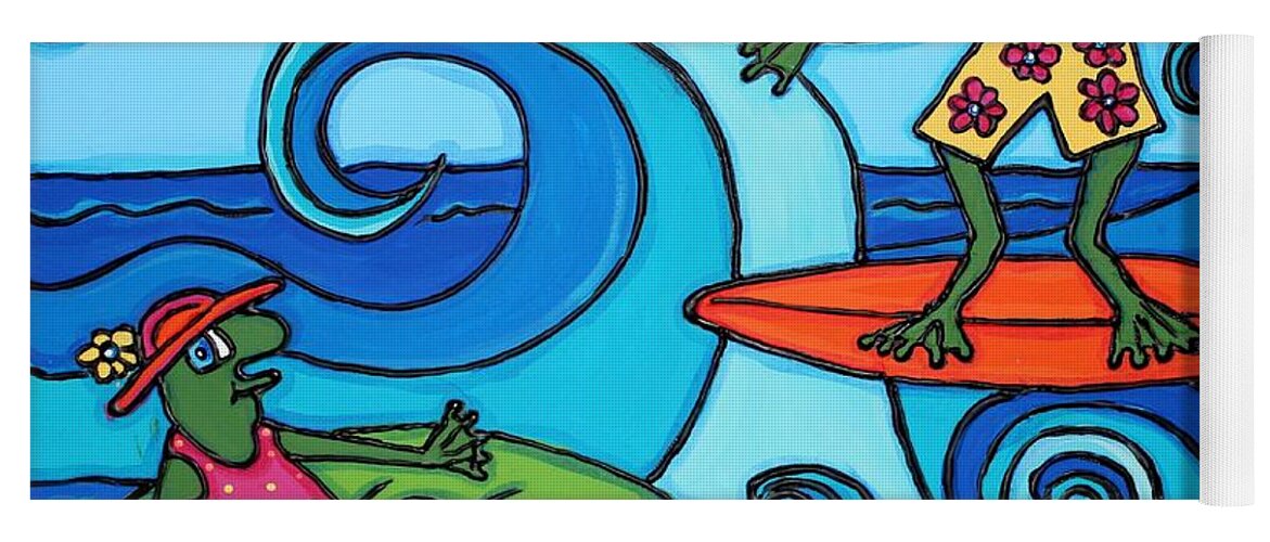 Frog Yoga Mat featuring the painting Frogs at the Beach by Cynthia Snyder