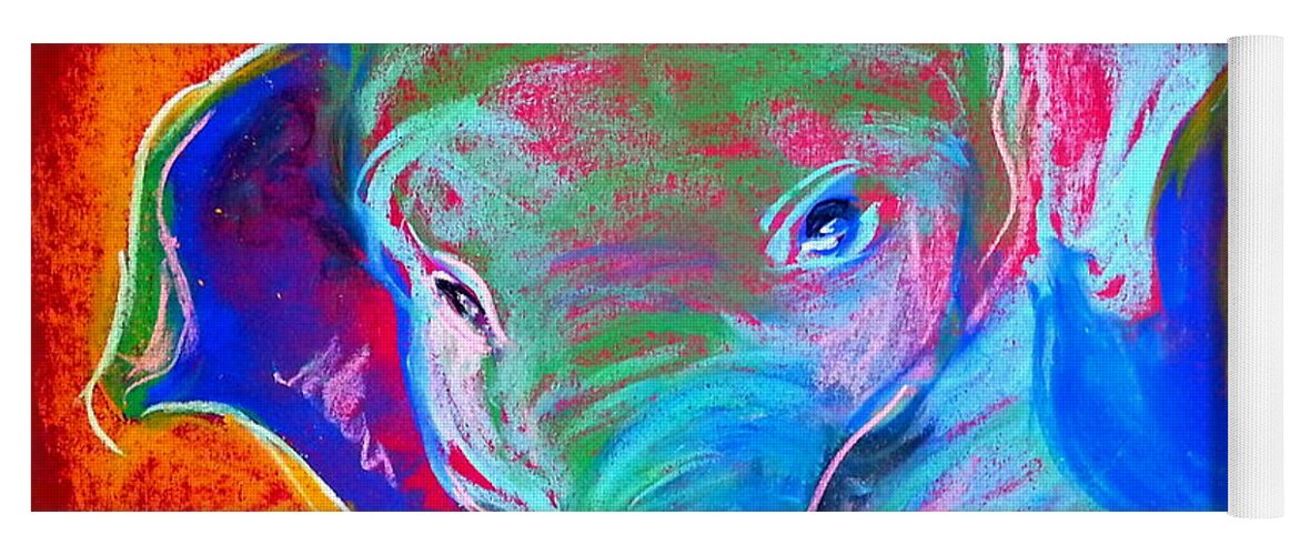 Elephant Yoga Mat featuring the painting Funky Baby Elephant Blue by Sue Jacobi