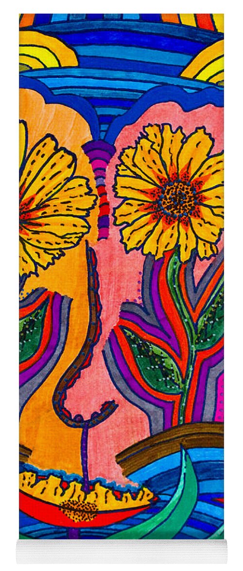 Daisies Yoga Mat featuring the painting Garden Face - Lotus Pond - Daisy Eyes by Marie Jamieson
