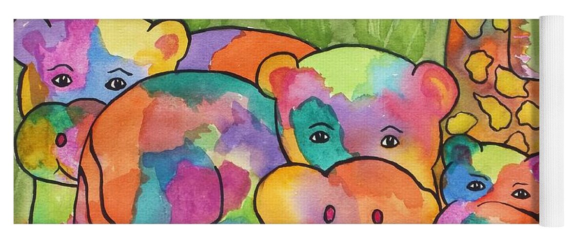 Hippos Yoga Mat featuring the painting Gathering of Friends by Ellen Levinson