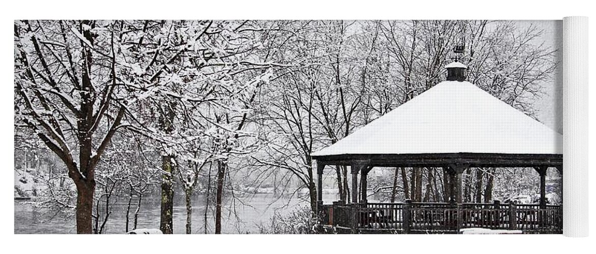 Maine Yoga Mat featuring the photograph Gazebo in the Snow by Karin Pinkham